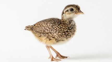 Fototapeta premium Adorable baby bird chick standing on white background.