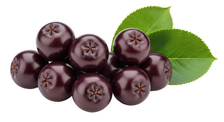 Isolated Aronia Berries Pile with Leaves