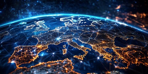 Fototapeta premium Information exchange and telecommunication trends in abstract map form.