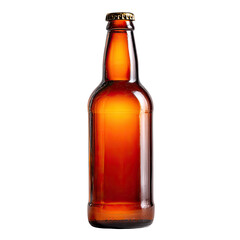 Amber glass bottle, full,  with a metal cap