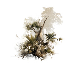 Naklejka premium Abstract landscape painting of a tree and foliage