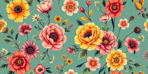 Vintage-inspired abstract floral bouquets, beautifully drawn seamless print,  floral, seamless