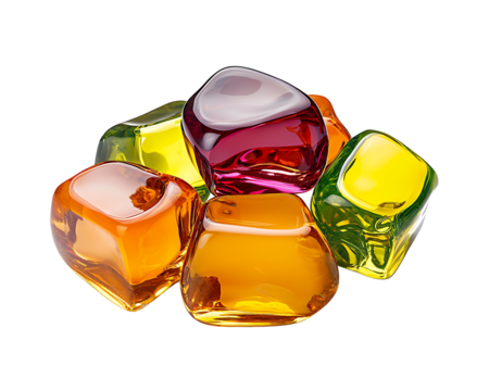 Assorted Transparent Gemstones Pile Up in Shades of Yellow Orange Red and Green on Transparent Background