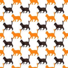 Seamless pattern with alternating black and orange cats on a white background. Perfect for Halloween designs, pet-themed prints, kids’ textiles, or playful decorative projects. 