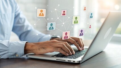 Person Using Laptop Illustrating Online Communication and Connection Between People, Remote Work Concept.