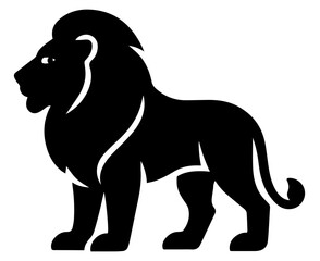 Walking lion silhouette icon, black and white leo vector icon illustration in white background