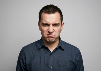 Man Expressing Disgust on Light Background. AI Generated
