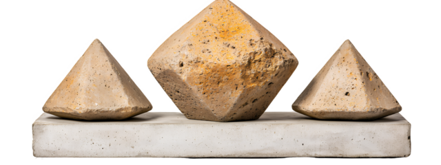 Beige Cone and Octahedron Geometric Figures on Concrete Stand Isolated on Transparent Background