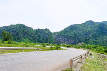 River flow and the fresh green mountain in the south of Laos 