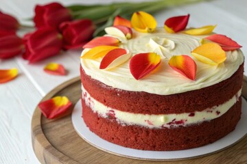 Baking a stunning red velvet tulip cake with cream cheese frosting and edible petals at home a step-by-step guide to creating a floral dessert masterpiece