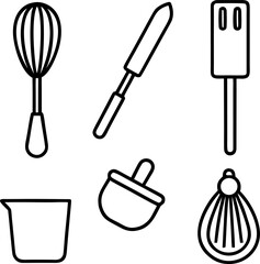  Minimal Kitchen Utensil Line Icon Set