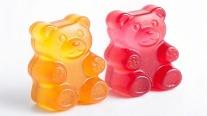 Two Gummy Bear Candies Close-up, Red and Orange, Sweet Treats, Food Photography Gummy candy, food photography