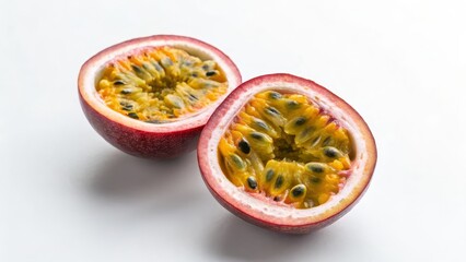 Two Halved Passion Fruits, Close-up Photography, Vibrant Colors, Tropical Fruit, Passionfruit Seeds Passion Fruit, Tropical Fruit