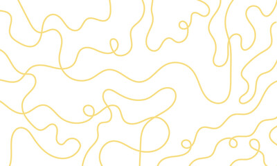 Pasta seamless pattern. Italian spaghetti background. Yellow Japan ramen design. Chinese noodle texture. Doodle wavy line pattern. Hand drawn food bg. Vector illustration isolated on white background.