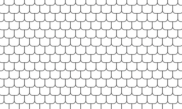 Shingles roof seamless pattern. House roof tile texture. Geometric shape design. Metal construction grid. Fish scales. Vector illustration isolated on white&nbsp;background.&nbsp;EPS&nbsp;10&nbsp;. 