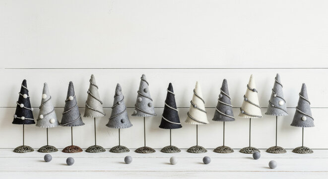 Gray and White Felt Christmas Trees &ndash; Minimalist Handmade Winter Decoration

