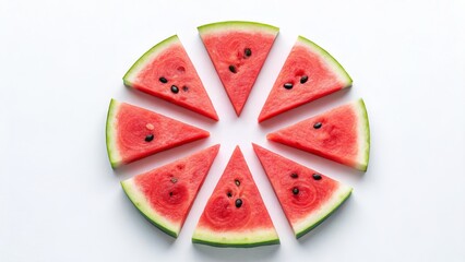 Watermelon Circle Eight Slices, Summer Concept, Flat Lay Photography, Food Photography Watermelon, Summer Fruit
