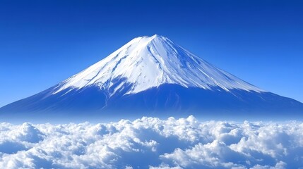 Majestic Mount Fuji Above Cloudscape,  Serene Winter Landscape