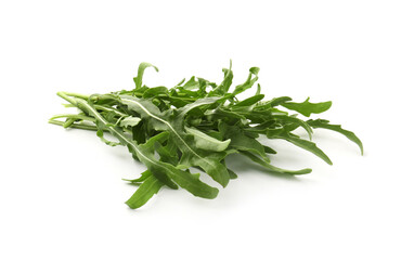 Fresh ripe green arugula leaves isolated on white