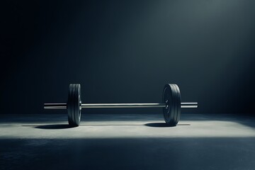 Barbell with weights on the floor in a gym setting for strength training and exercise routine