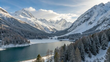 Winter Wonderland Aerial View of Snowy Mountain Lake, Drone Photography, Alpine Landscape, Winter Scenery Alpine lake, Winter photography