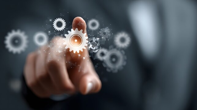 Man's Hand Activating Gears: Concept of Mechanical Automation