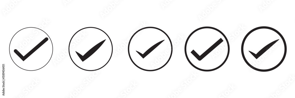 Poster check mark icon button set. check box icon with right or correct buttons and yes checkmark tick box 