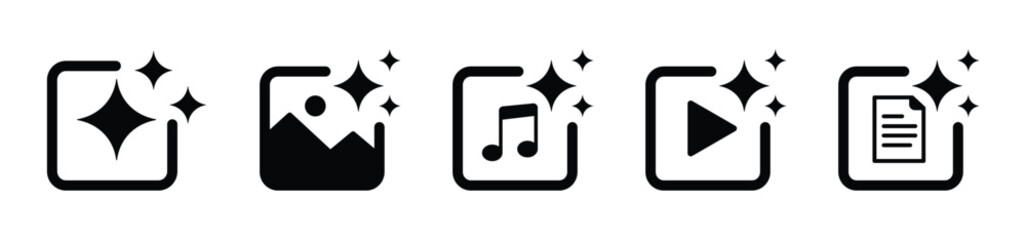 Printai generate button set. create media file image, video, audio, text with artificial intelligence. ai symbol for app, ui and website. transparent vector. 