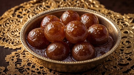 Delightful gulab jamun served in rich syrup, showcasing traditional Indian sweets ideal for festive celebrations and special occasions