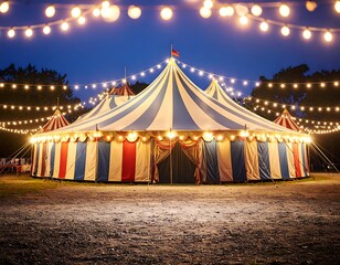 Illuminated vintage circus tent at night