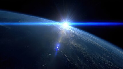 Spectacular Sunrise over Planet Earth with Bright Rays of Light Beaming Through the Atmosphere Captured from Space