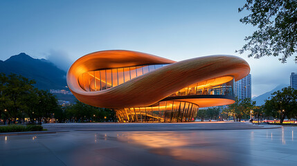 Illuminated evening showcase of innovative architectural design monterrey modern aesthetics urban environment creative vision