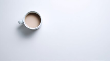 Aromatic coffee in a white cup, minimalist still life on bright surface steaming