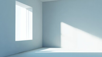 Minimalist interior design, bright room with window view and white wall for a serene atmosphere