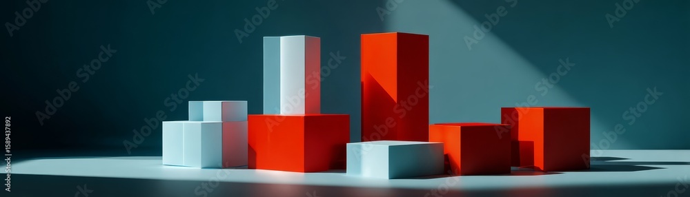 Poster dynamic interplay of red and white in a modern architectural 3d building model striking