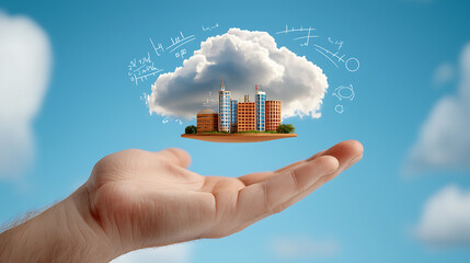 Innovative urban development concept cloud computing digital art futuristic aerial view city growth visualization