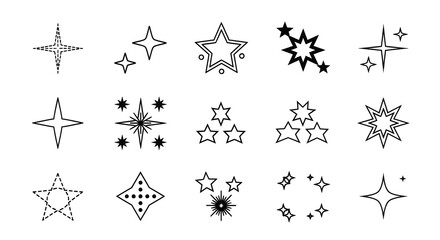 Set of star shape line icons on white background