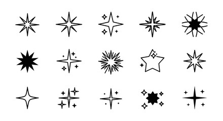 Set of starburst star shapes on white background