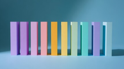 A row of vibrant colorful books on calming blue background
