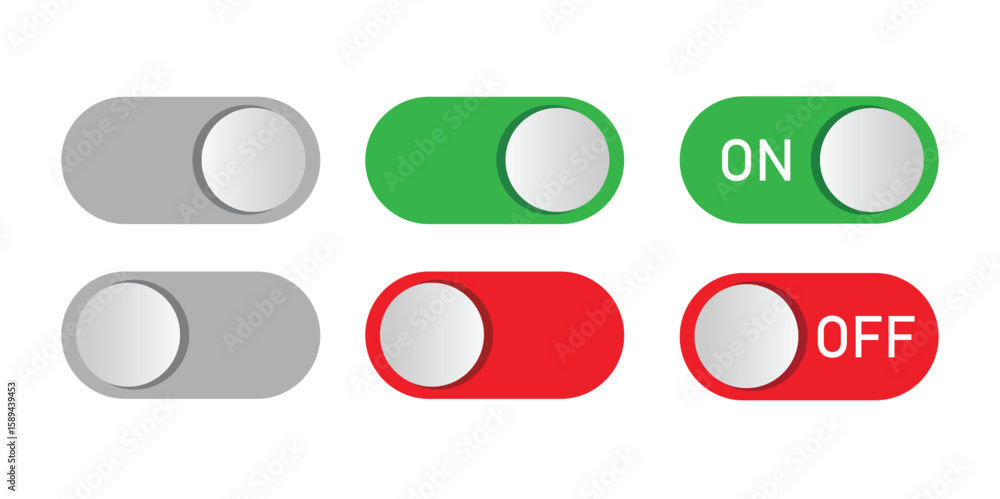 Fototapete on and off toggle switch button. set of power switch png icons for ui, app, website. vector illustration on transparent background.