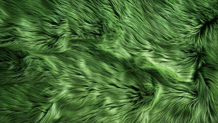 Macro closeup of vibrant green fur texture, soft animal skin pattern ideal for nature, style, and design themes.