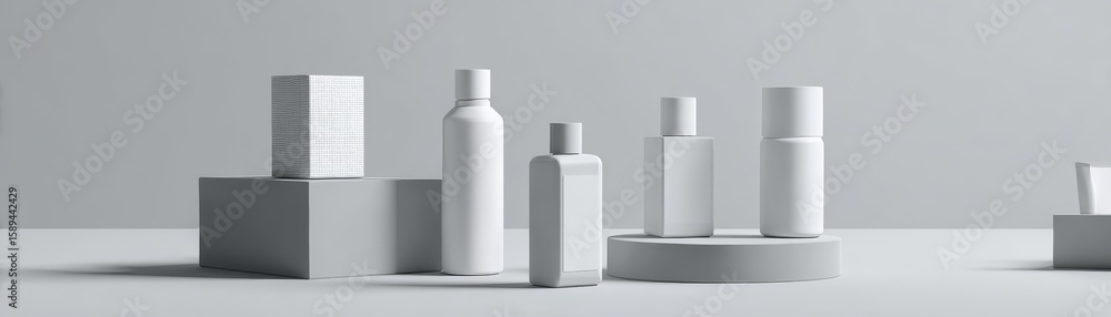 Poster abstract composition of white and gray objects, a study in minimalist design visual intrigue