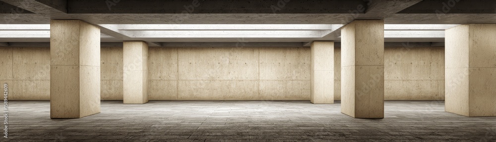 Poster modern architectural design, a room with an array of concrete columns modern