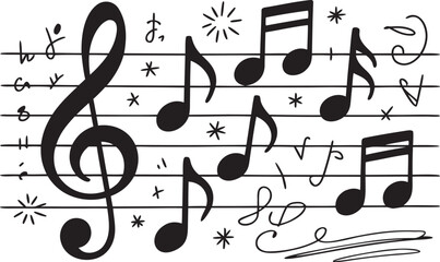 Fototapeta premium Whimsical Hand Drawn Music Notes and Symbols Collection on White Background treble clef bass clef