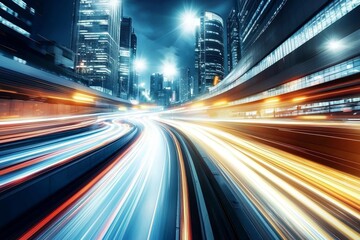 Fototapeta premium Long exposure photography captures the vibrant energy of night transport.