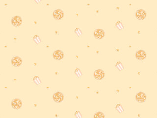 Caramel Popcorn Bowls and Buckets Seamless Pattern on Cream Background, popcorn background illustration