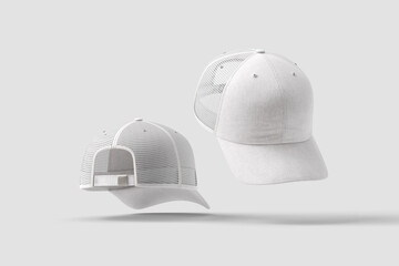 Blank floating trucker hat mockup