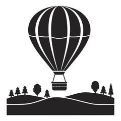 Obraz premium Black and white hot air balloon over landscape silhouette illustration