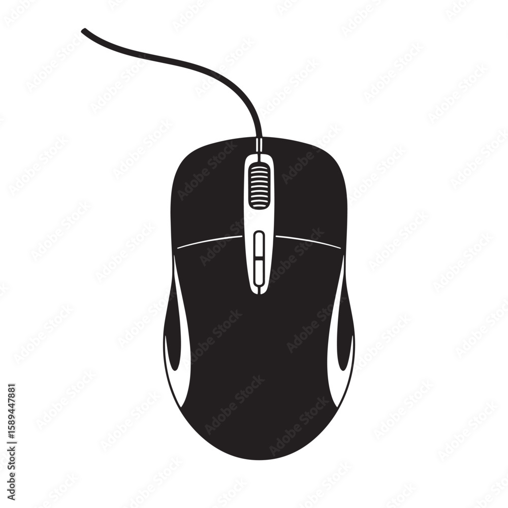 Fototapete vector illustration of a classic computer mouse in black silhouette suitable for various design proj
