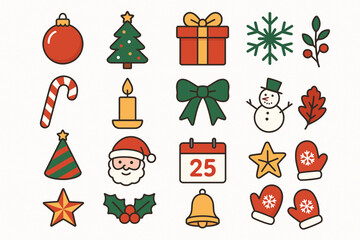 Eclectic Holiday Icon Set Featuring Unique Festive Motifs and Seasonal Graphics